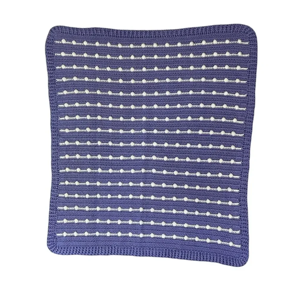 Baby Blanket Handmade Popcorn Crochet Purple and White 33